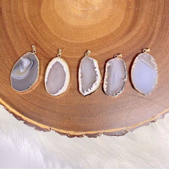 Gold Plated Geode Slice Pendants - Picture 1 of 3